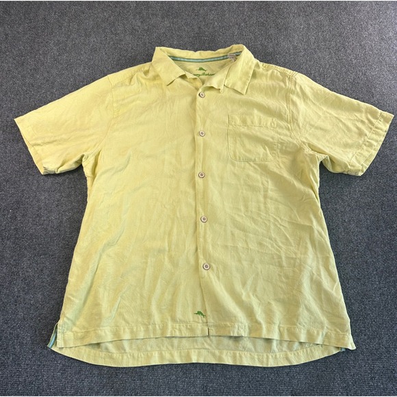 Tommy Bahama Other - Tommy Bahama Mens XL Yellow 100% Silk Short Sleeve‎ Palm Jacquard Camp Shirt